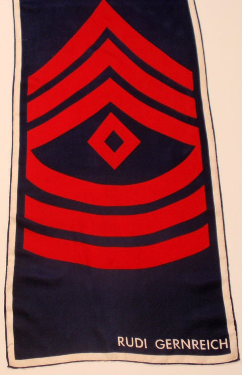 Rudi Gernreich Red, White, Blue Military Print Silk Scarf 3