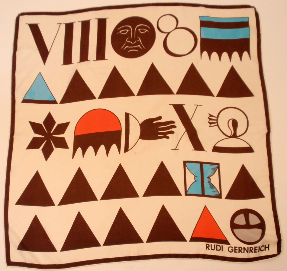 This is an authentic Rudi Gernreich Silk Scarf. It has a triangle and sun face print. Hand rolled hem.

Measurements:

31