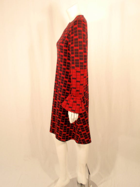 Women's Rudi Gernreich Vintage Red & Navy Check Long Sleeve Dress