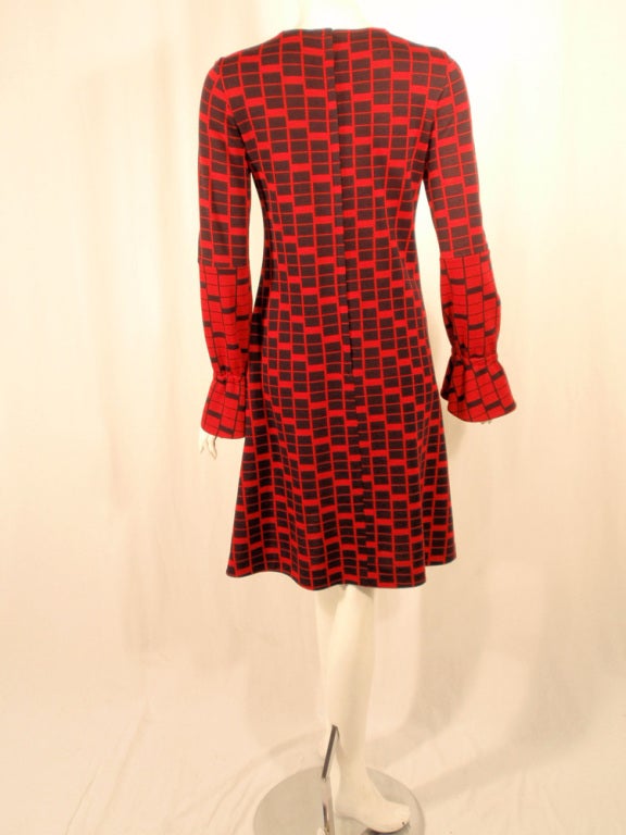 Rudi Gernreich Vintage Red & Navy Check Long Sleeve Dress 1