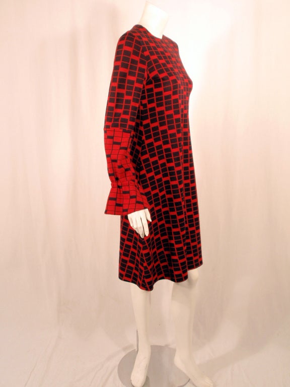 Rudi Gernreich Vintage Red & Navy Check Long Sleeve Dress 2