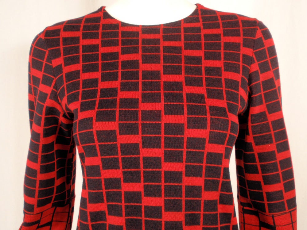 Rudi Gernreich Vintage Red & Navy Check Long Sleeve Dress 3