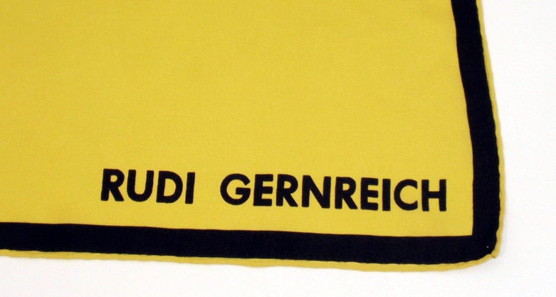 Rudi Gernreich Yellow, Red, Pink Geo Print Silk Scarf with Hand Rolled Hem In Good Condition In Los Angeles, CA