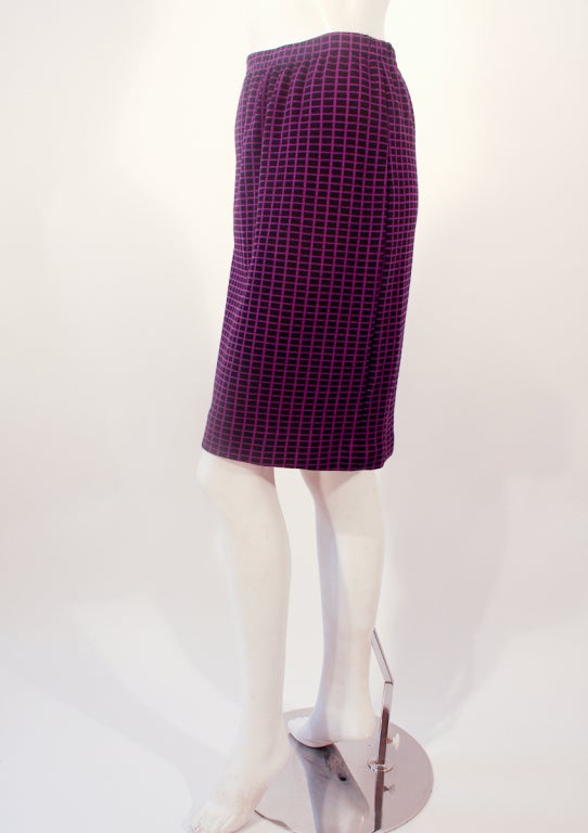 Rudi Gernreich Purple/Black Check Wool Knit Straight Skirt In Excellent Condition For Sale In Los Angeles, CA
