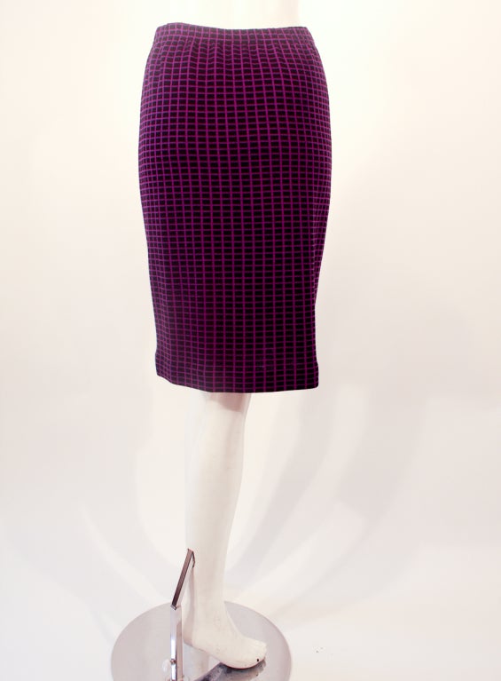 Women's Rudi Gernreich Purple/Black Check Wool Knit Straight Skirt For Sale
