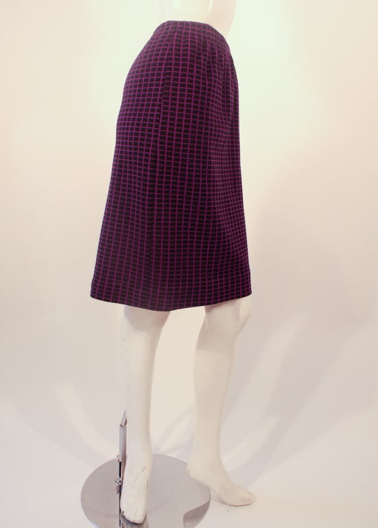 Rudi Gernreich Purple/Black Check Wool Knit Straight Skirt For Sale 1