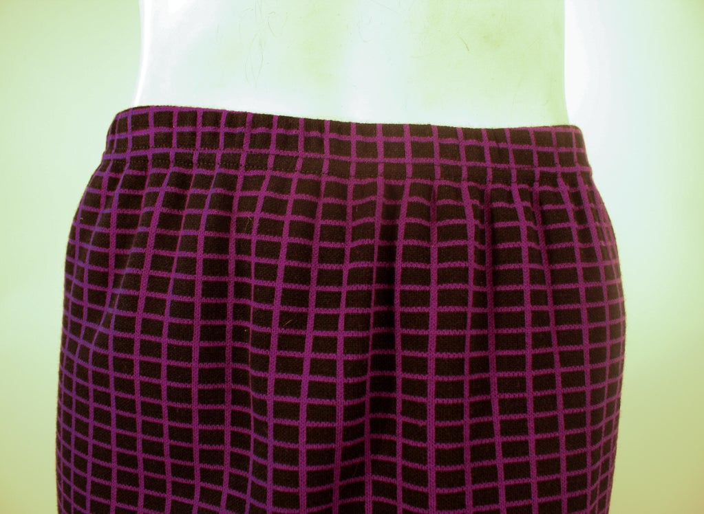 Rudi Gernreich Purple/Black Check Wool Knit Straight Skirt For Sale 2