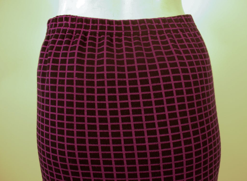 Rudi Gernreich Purple/Black Check Wool Knit Straight Skirt For Sale 3