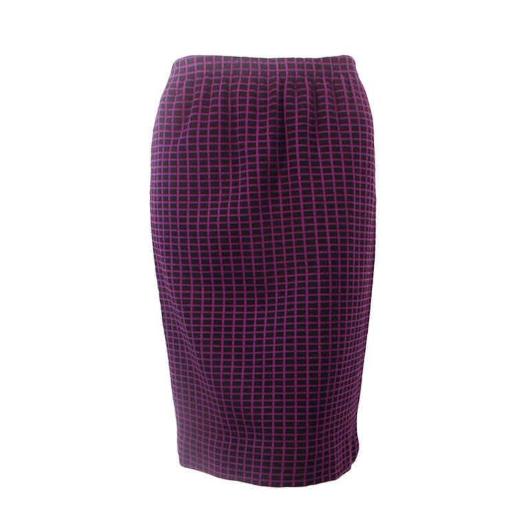 Rudi Gernreich Purple/Black Check Wool Knit Straight Skirt