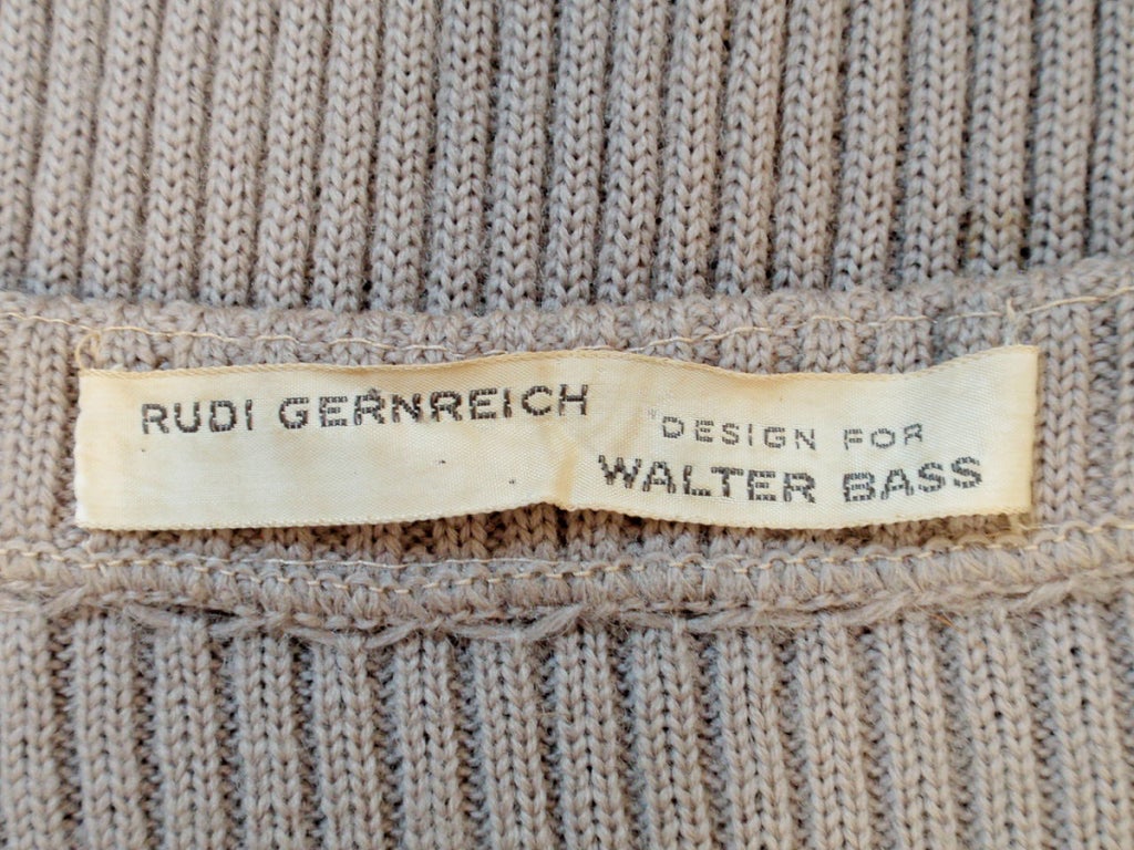 Women's Rudi Gernreich Taupe Sleeveless Wool Rib Knit Dress
