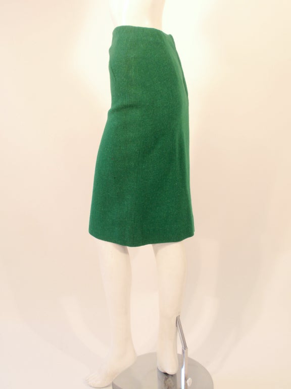 Donna Attribuita a Rudi Gernreich Gonna a matita in lana verde con piega a portafoglio in vendita