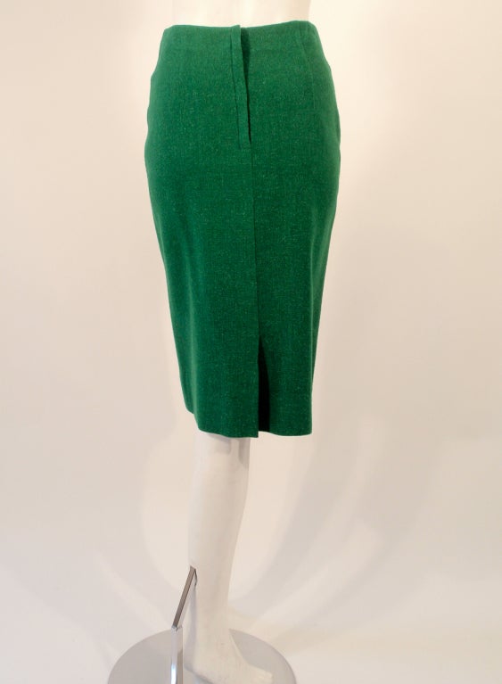 Blue Attributed to Rudi Gernreich Green Wool pencil Skirt with Kick Pleat For Sale