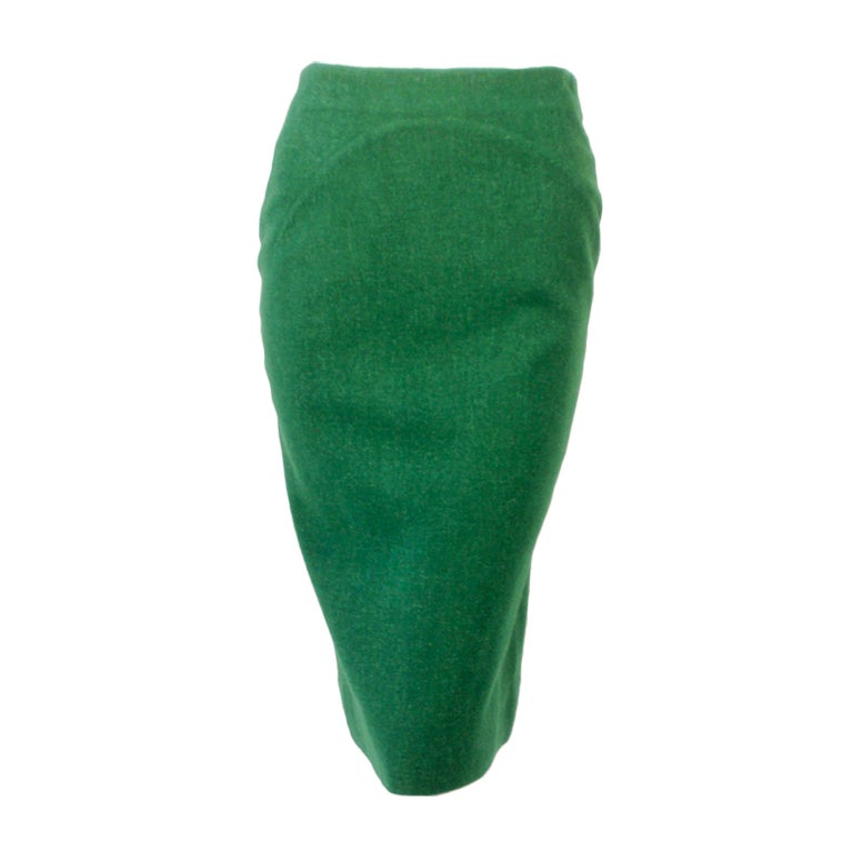 Attributed to Rudi Gernreich Green Wool pencil Skirt with Kick Pleat For Sale