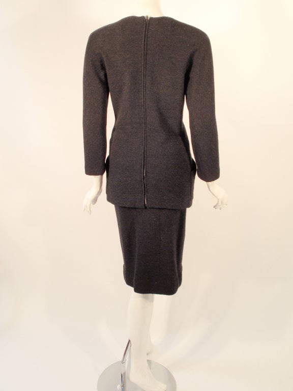 Black Rudi Gernreich attrib. 2 Piece Gray Wool Knit Skirt Suit, 1950s For Sale