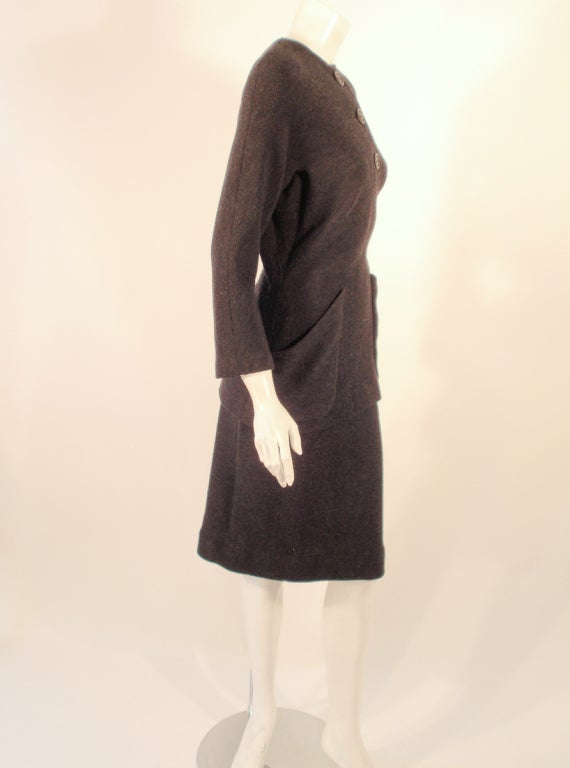 Rudi Gernreich attrib. 2 Piece Gray Wool Knit Skirt Suit, 1950s In Excellent Condition For Sale In Los Angeles, CA