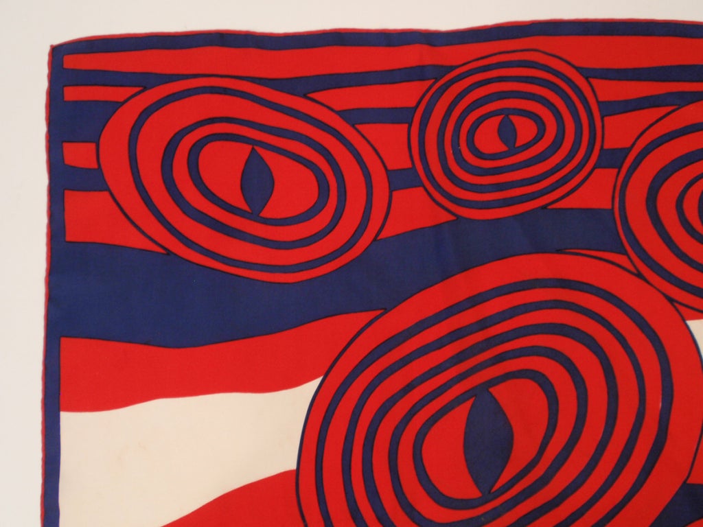 Women's Rudi gernreich Red, White, Blue Silk Scarf w/ Circle Eye Pattern
