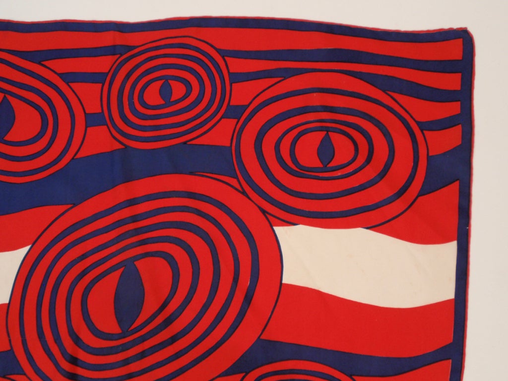 Rudi gernreich Red, White, Blue Silk Scarf w/ Circle Eye Pattern 1