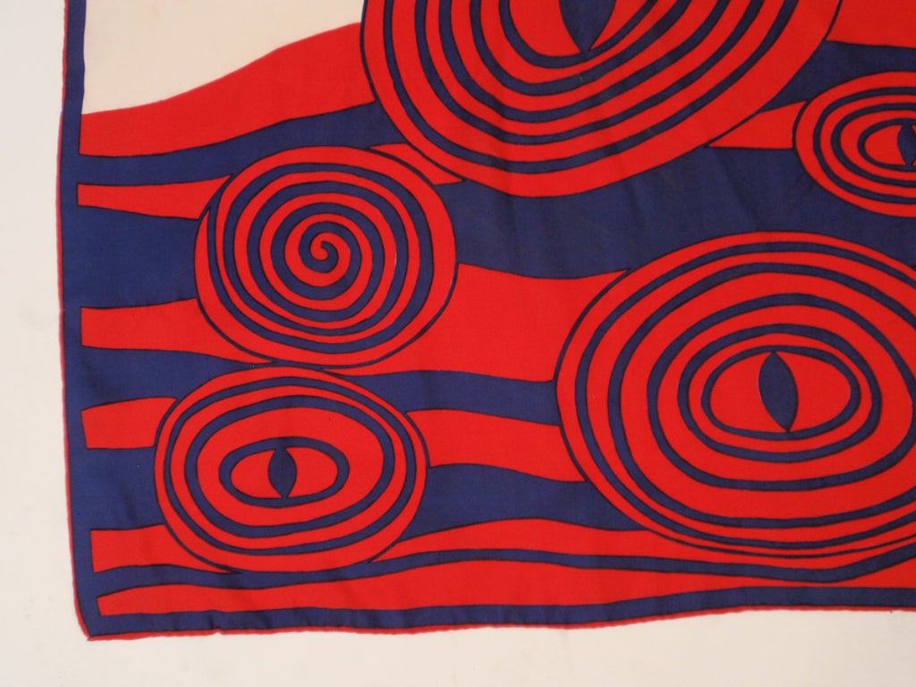 Rudi gernreich Red, White, Blue Silk Scarf w/ Circle Eye Pattern 2