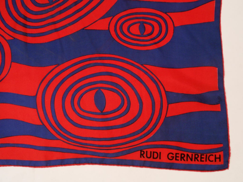 Rudi gernreich Red, White, Blue Silk Scarf w/ Circle Eye Pattern 3