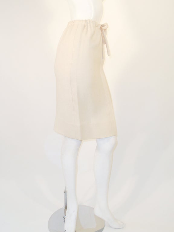 White Rudi Gernreich for Walter Bass Cream Wool Straight Skirt with Drawstring Waist For Sale