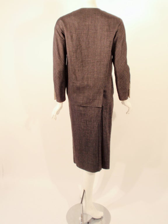 Rudi Gernreich attributed  2 Pc. Gray Skirt Suit w/ Stripe Lining In Excellent Condition For Sale In Los Angeles, CA