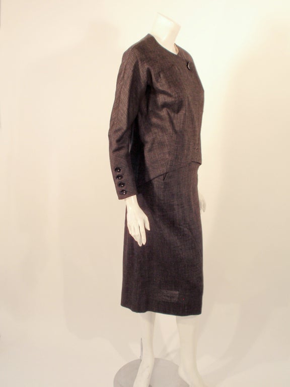 Women's Rudi Gernreich attributed  2 Pc. Gray Skirt Suit w/ Stripe Lining For Sale