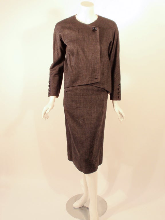 Rudi Gernreich attributed  2 Pc. Gray Skirt Suit w/ Stripe Lining For Sale 5