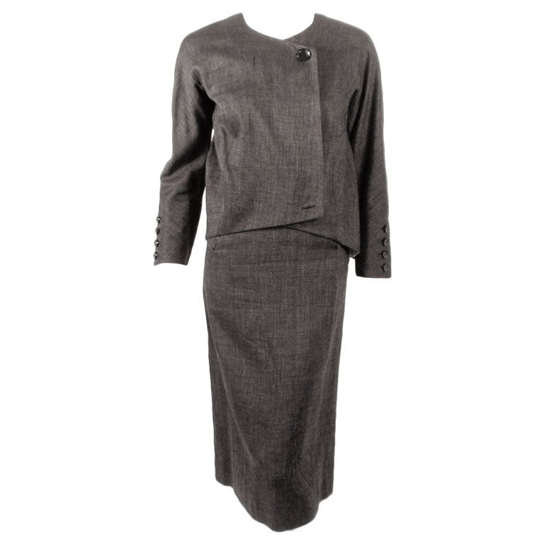 Rudi Gernreich atribuido  2 Piezas Traje de falda gris con forro de rayas en venta