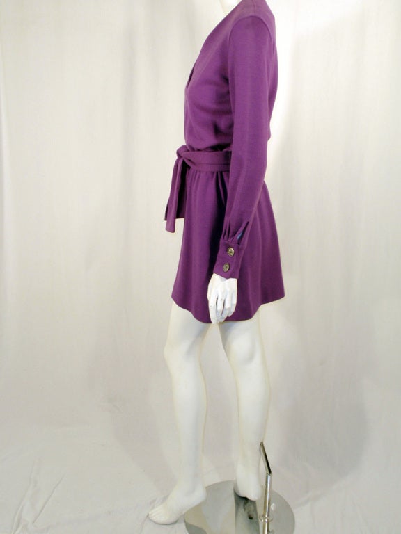 Pink Rudi Gernreich Vintage Purple Lon Sleeve Mini Dress w/ Tie Belt For Sale