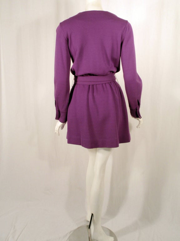 Rudi Gernreich Vintage Purple Lon Sleeve Mini Dress w/ Tie Belt In Excellent Condition For Sale In Los Angeles, CA
