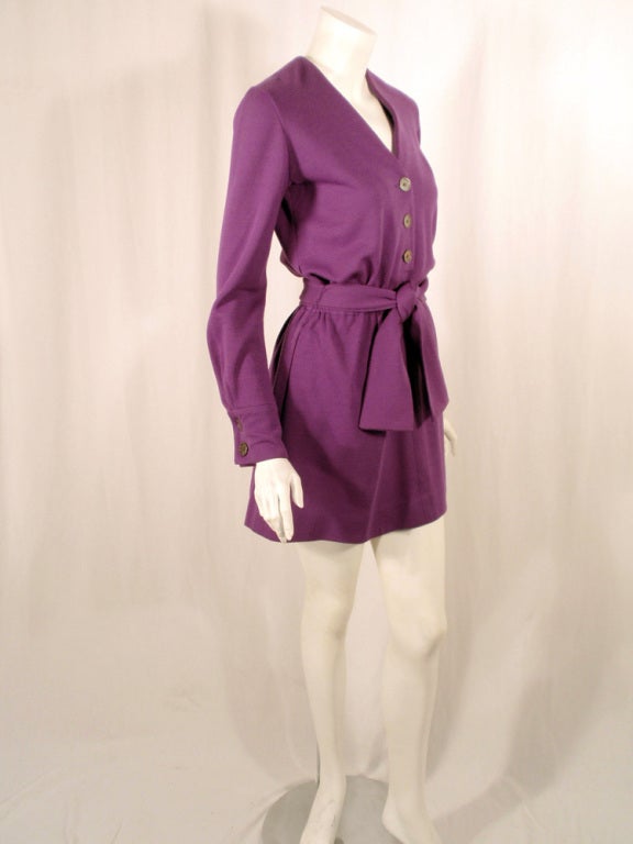 Women's Rudi Gernreich Vintage Purple Lon Sleeve Mini Dress w/ Tie Belt For Sale