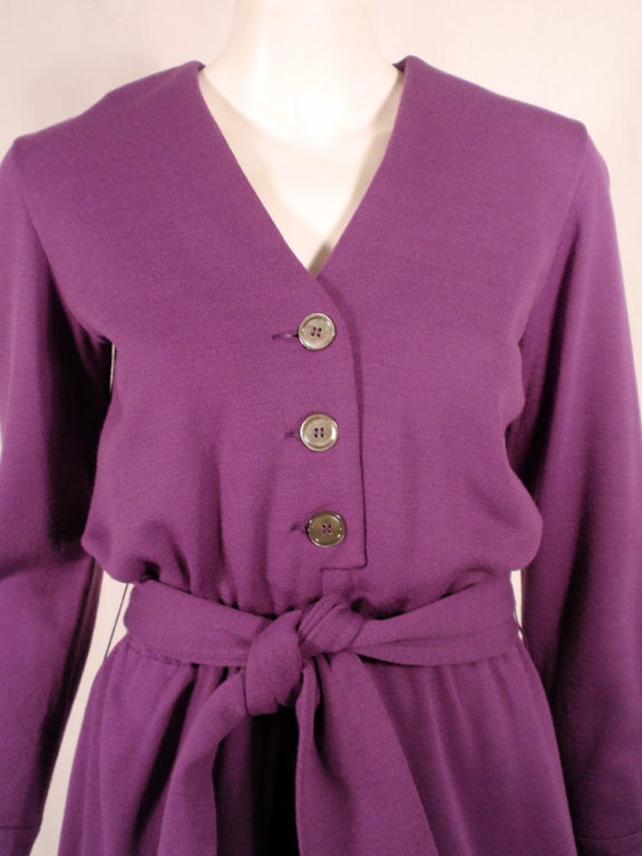 Rudi Gernreich Vintage Purple Lon Sleeve Mini Dress w/ Tie Belt For Sale 1