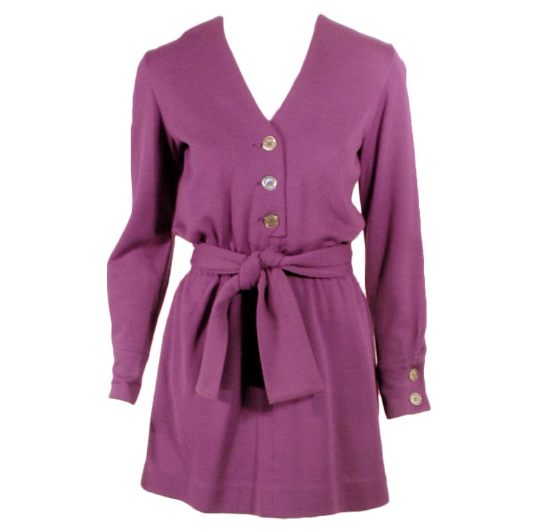 Rudi Gernreich Vintage Purple Lon Sleeve Mini Dress w/ Tie Belt