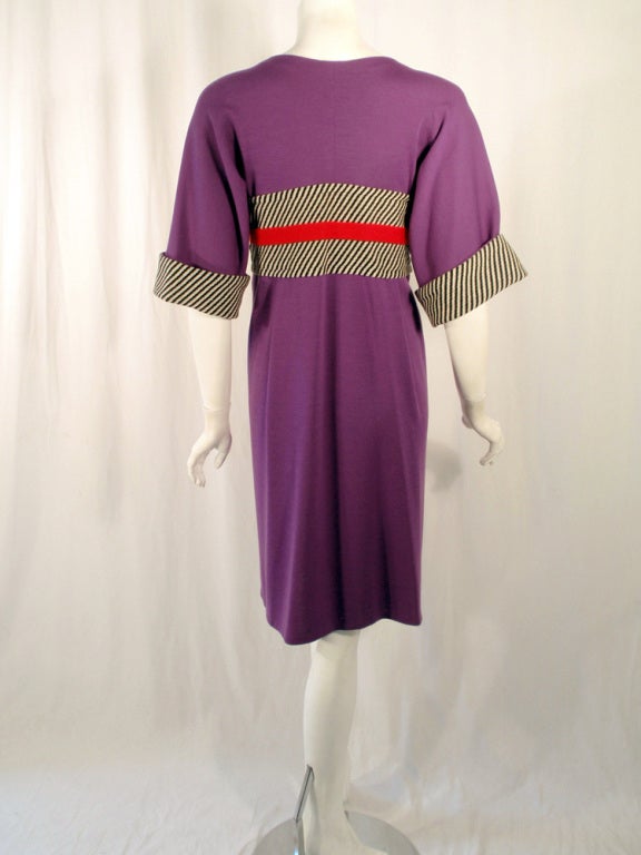Women's Rudi Gernreich Vintage Purple Wool Kabuki Dress w/ B/W Stripes