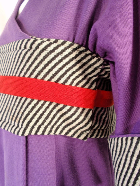 Rudi Gernreich Vintage Purple Wool Kabuki Dress w/ B/W Stripes 4