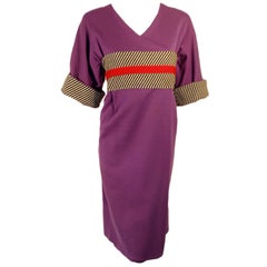 Rudi Gernreich Vintage Purple Wool Kabuki Dress w/ B/W Stripes