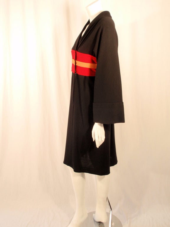Rudi Gernreich Vintage Kabuki-Kleid aus schwarzer, roter und orangefarbener Wolle im Zustand „Gut“ im Angebot in Los Angeles, CA