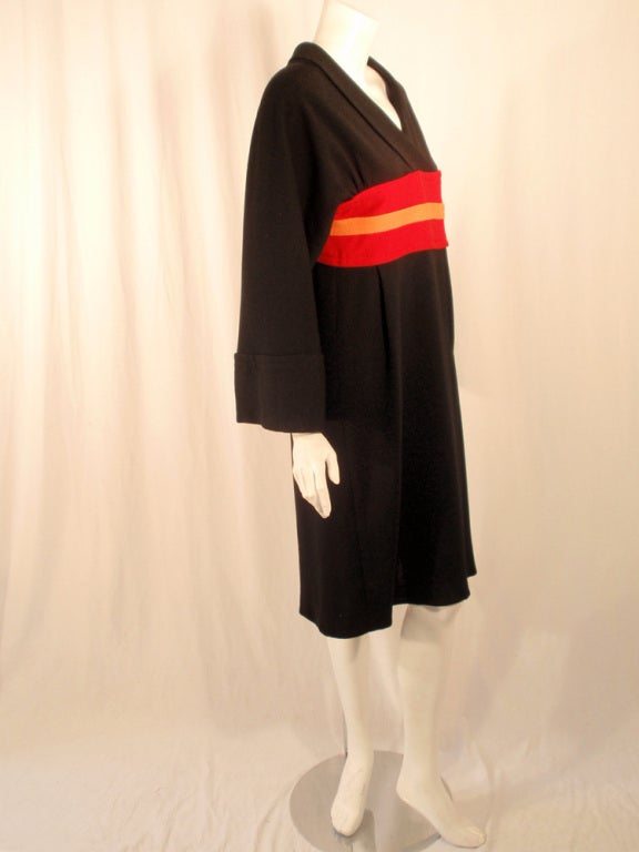 Rudi Gernreich Vintage Wool Black, Red, Orange Kabuki Dress In Good Condition For Sale In Los Angeles, CA