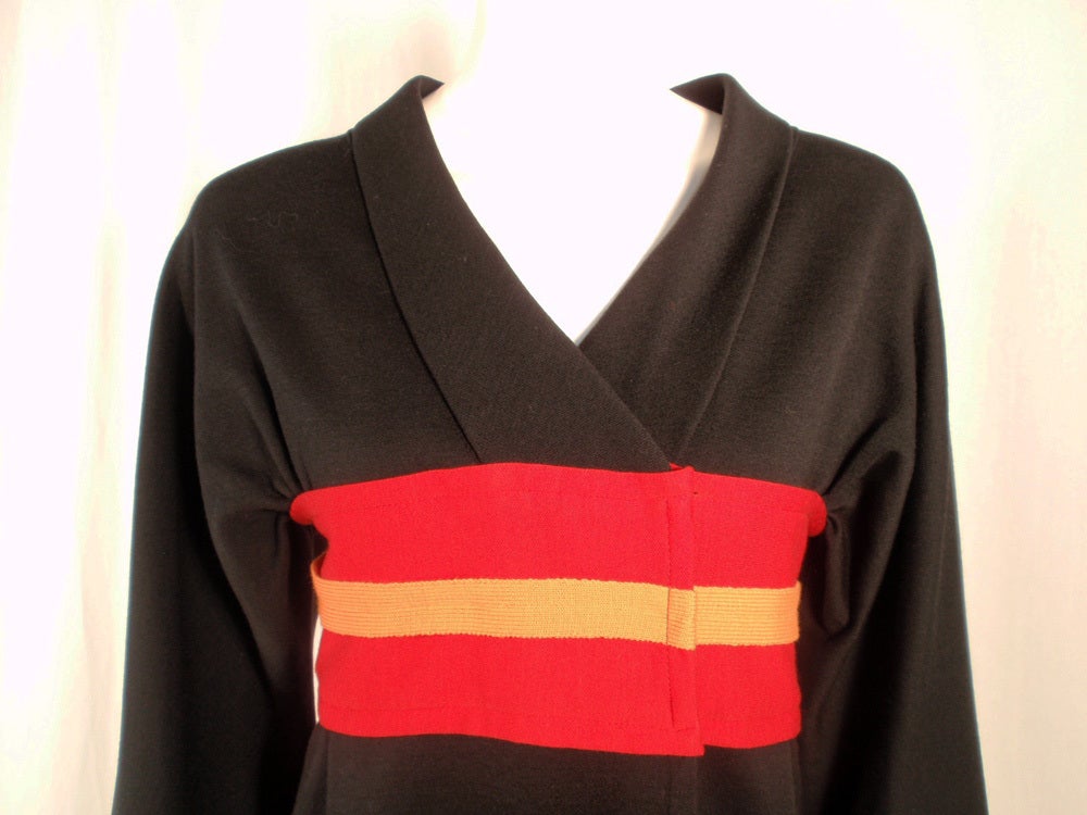 Rudi Gernreich Vintage Kabuki-Kleid aus schwarzer, roter und orangefarbener Wolle im Angebot 2