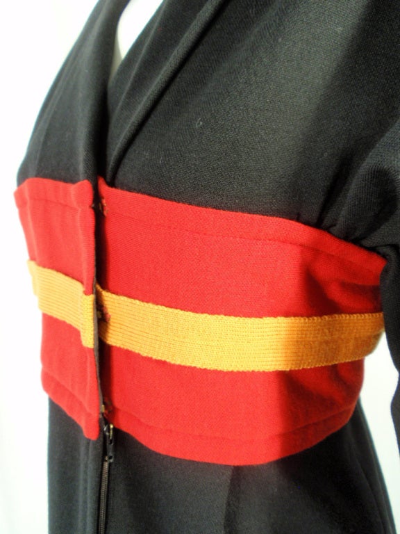 Rudi Gernreich Vintage Kabuki-Kleid aus schwarzer, roter und orangefarbener Wolle im Angebot 4