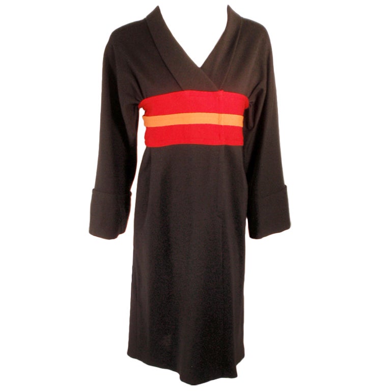 Rudi Gernreich Vintage Wool Black, Red, Orange Kabuki Dress
