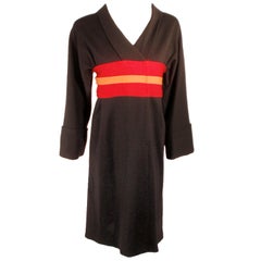 Vestido kabuki vintage de lana negro, rojo y naranja Rudi Gernreich