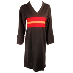 Rudi Gernreich Vintage Kabuki-Kleid aus schwarzer, roter und orangefarbener Wolle