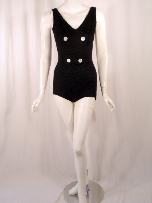 Rudi Gernreich Vintage Black Knit Bathing Suit w/ 4  Buttons