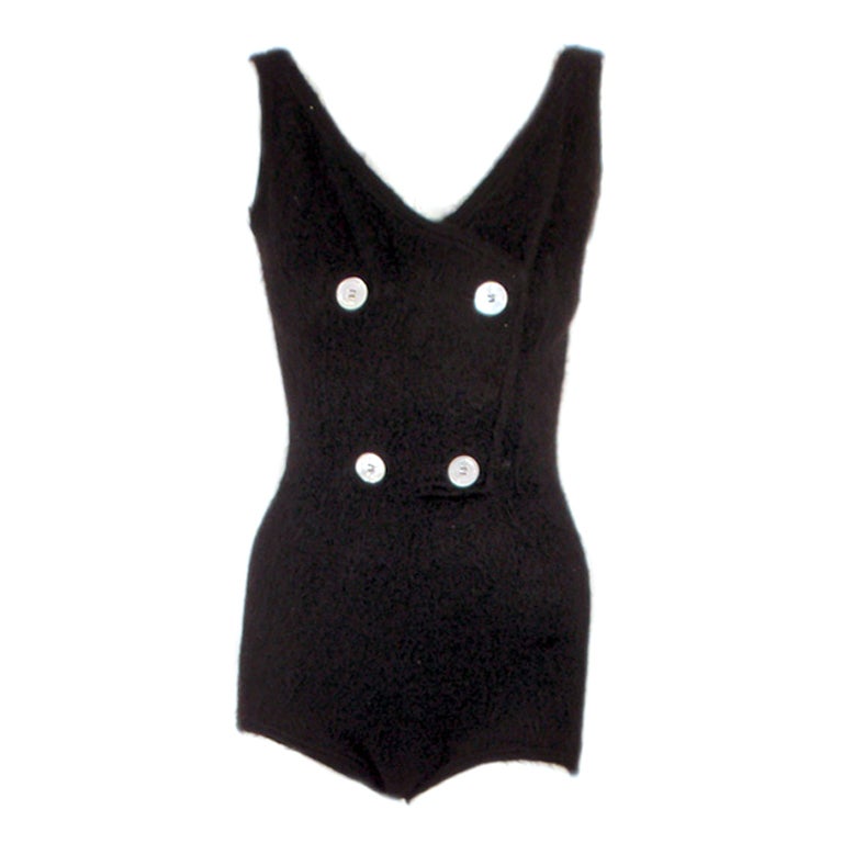 Rudi Gernreich Vintage Black Knit Bathing Suit w/ 4 Buttons at 1stdibs