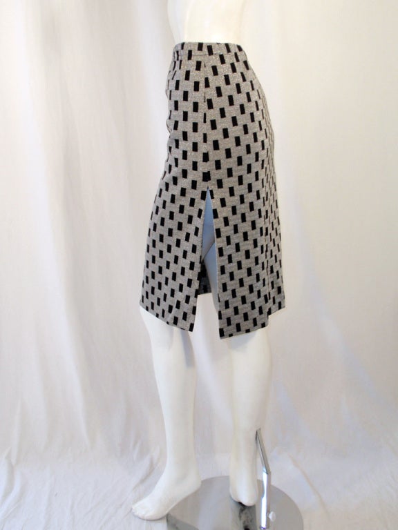 Rudi Gernreich Vintage Black, Silver Lurex Checkered Knit Slit Skirt In Excellent Condition For Sale In Los Angeles, CA
