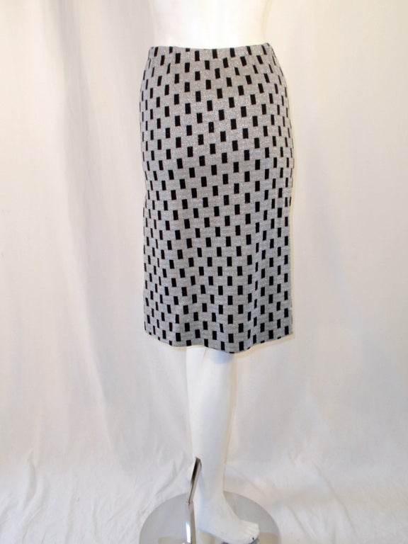 Women's Rudi Gernreich Vintage Black, Silver Lurex Checkered Knit Slit Skirt For Sale