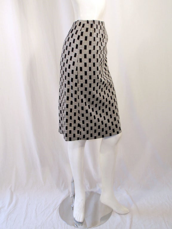 Rudi Gernreich Vintage Black, Silver Lurex Checkered Knit Slit Skirt For Sale 1