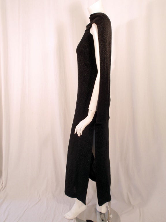 Rudi Gernreich Long Black Lurex Knit Gown w/ 1 Shoulder & Drape In Excellent Condition For Sale In Los Angeles, CA