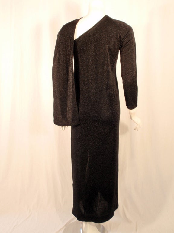 Women's Rudi Gernreich Long Black Lurex Knit Gown w/ 1 Shoulder & Drape For Sale